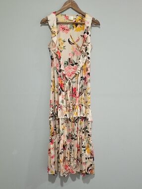 Love Like Summer x Billabong Sleeveless Floral Ruffle Cover Up Dress Cream Pink